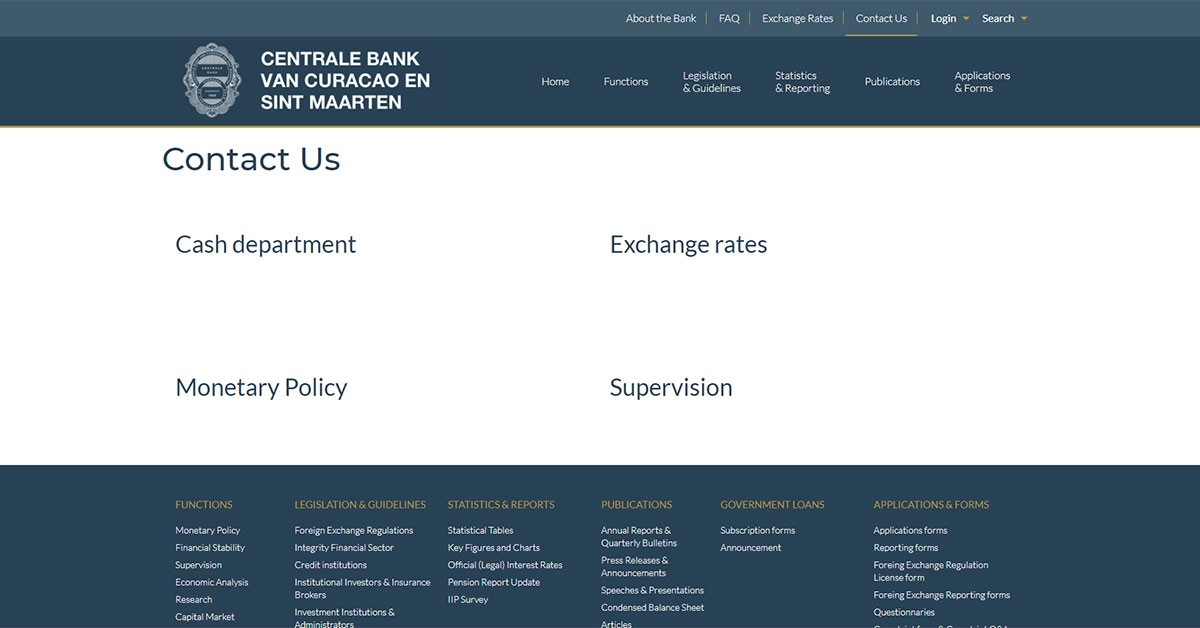 Contact Us Centrale Bank Curacao Sint Maarten